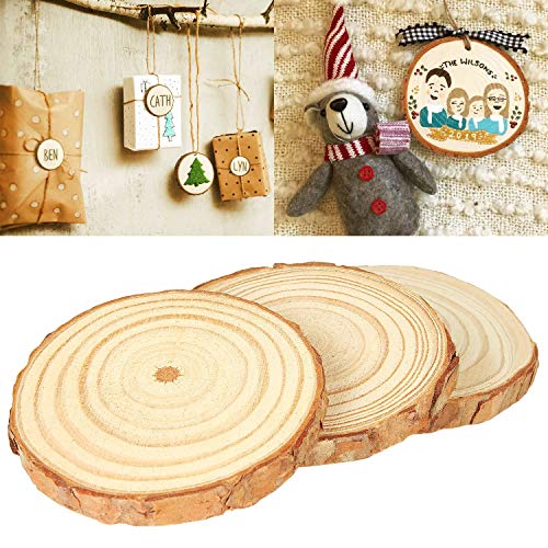 50 Pcs Natural Wood Slices 2.0-2.5 Inches, CertBuy Undrilled Round Wood Tree Slices, Craft Wooden Circles with Bark for Wedding Centerpiece, DIY CertBuy