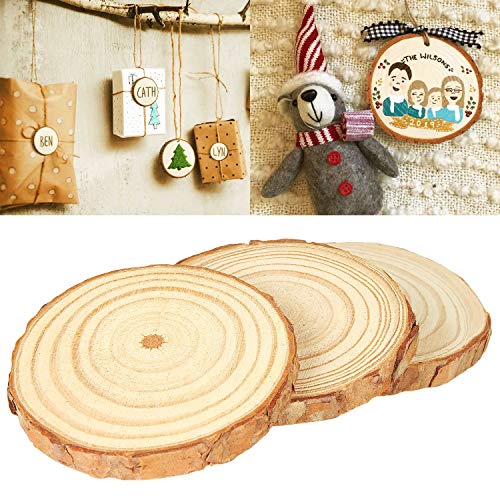 50 Pcs Natural Wood Slices 2.0-2.5 Inches, CertBuy Undrilled Round Wood Tree Slices, Craft Wooden Circles with Bark for Wedding Centerpiece, DIY