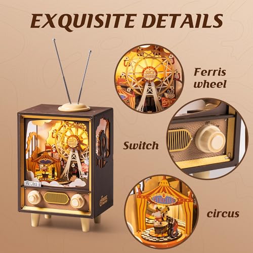 ROBOTIME Wooden Music Box 3D Puzzles for Adults DIY Model Kits to Build Book Nook Hobby Personalized Crafts Gift Home Decoration (Sunset Carnival) ROBOTIME