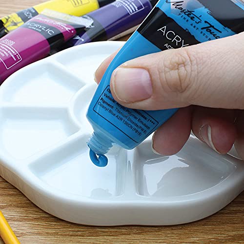 Gemerglity 9 Well Porcelain Ceramic Watercolor Paint Palette - Ceramic Mixing Palette Tray Flower Watercolor Dish Gouache Palette for Arts & Crafts