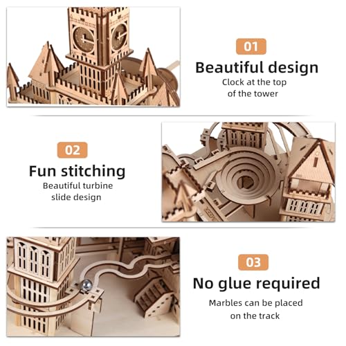 3D Wooden Puzzles Adults Teens, Castle Wooden Puzzle Building Kit LED Lights Music Box Rolling Beads Brain Teaser Puzzles, Retro Castle Puzzles SANCOOMEER