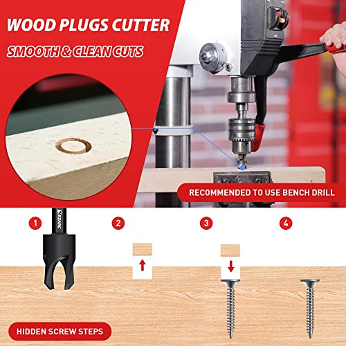 EZARC Wood Countersink Drill Bit Set, 4, 6, 8, 10 Tapered Drill Bits, with 1/4" Hex Shank, Counter Sinker Set for Woodworking and Carpentry