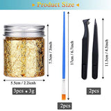 Gold Foil Flakes with Tweezers and Brush, 3 Bottles Imitation Gold Foil Flakes Metallic Leaf for Nail Art, Painting, Crafts and Resin Jewelry MEGANEOPRE