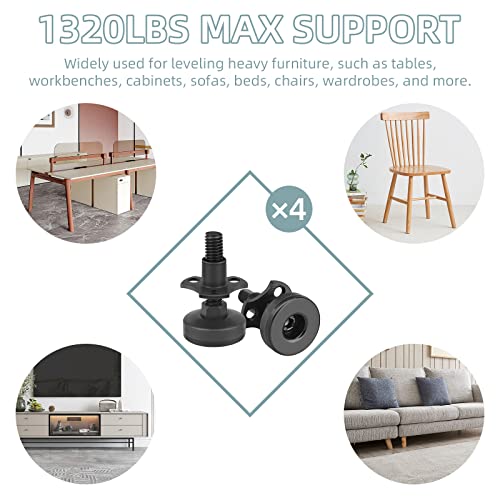 Heavy Duty Furniture Levelers, 4 Pack 3/8"-16 Threaded Leveling Feet Furniture Levelers Table Feet Adjustable Leg Levelers for Table/ LITLANDSTAR