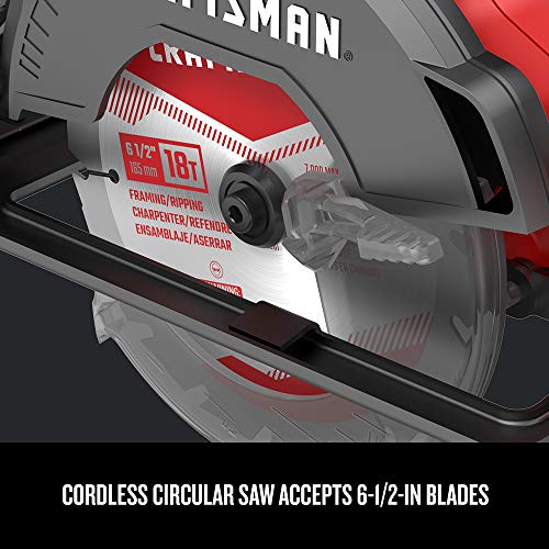 CRAFTSMAN V20 Cordless Circular Saw, 6-1/2 inch, Bare Tool Only (CMCS500B) - WoodArtSupply