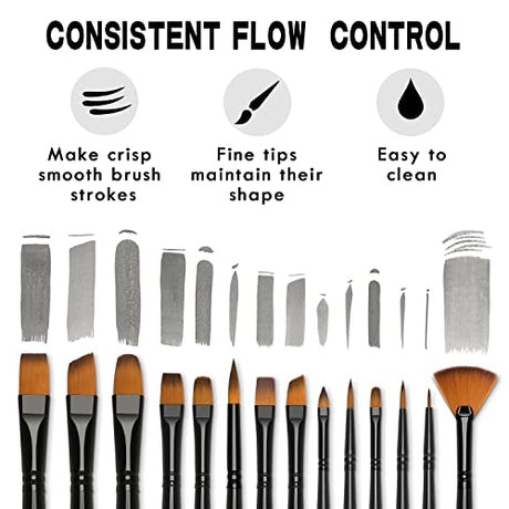 Brusarth Artist Paint Brush Set of 14 - Paint Brushes for Acrylic Painting, Canvas, Watercolor or Fabric - Painting Art Supplies for Beginners and Brusarth