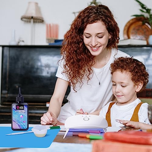 LET'S RESIN UV Resin with Light,Upgraded 200g Crystal Clear&Low Odor UV Resin Kit,UV Light,Silicone Mat,Ultraviolet Epoxy Resin Hard,UV Resin Starter LET'S RESIN