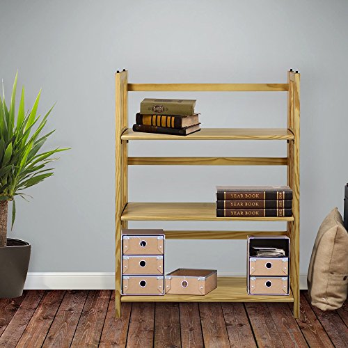 Casual Home 3-Shelf Folding Stackable Bookcase (27.5" Wide)-Natural Casual Home