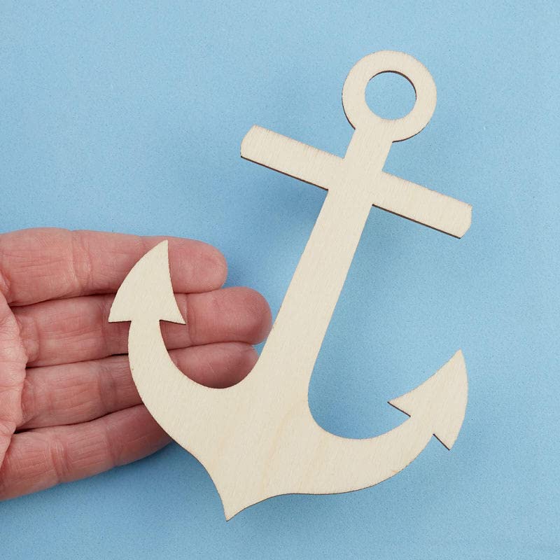 Pack of 24 Unfinished Wood Anchor Cutouts by Factory Direct Craft - Blank Anchor Wooden DIY Shapes for Scouts, Camps, Vacation Bible School, & Factory Direct Craft