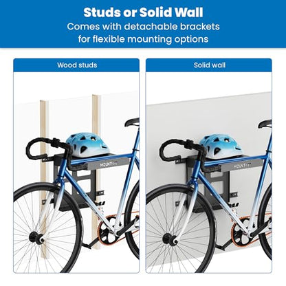 Mount-It! Bike Wall Mount Rack with Shelf and Hooks, Horizontal Indoor Bike Rack Garage Home, Space Saving Wall Mounted Hanger for a Single Road, - WoodArtSupply