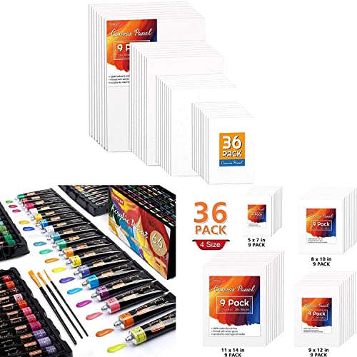 Shuttle Art Acrylic Painting Bundle, Set for 66 Colors Acrylic Paint in Tubes (22ml/0.74oz) + 36 Multi Pack Painting Canvas Panels Shuttle Art