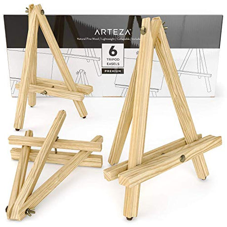 ARTEZA Tripod Easel, Pack of 6, 12 Inches, Natural Pine Wood Finish with Non-Slip Legs, Art Supplies for Displaying Small to Medium Canvases ARTEZA