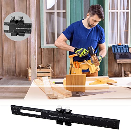 Woodworking Ruler Precision Pocket Rule - 12, 8, 6 Inch Metal Slide Stop Marking Ruler Metric Inch Measuring Wood Working Scribing Rulers Measure vicrays