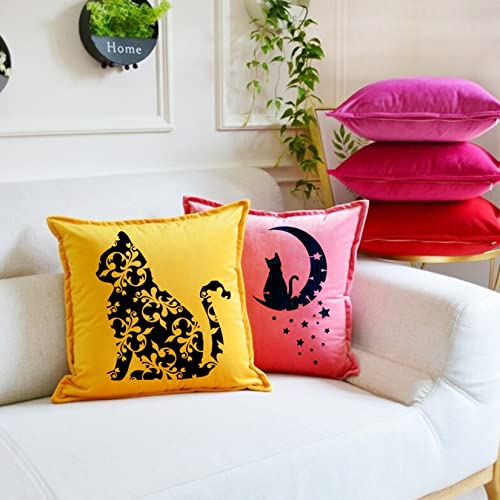 14 Pcs Cat Stencils for Painting on Wood Canvas Shirt, Small Large Flower Moon Cat Stencil Plastic Shirt Fabric Stencils for Painting on Wall Wood Hosomono