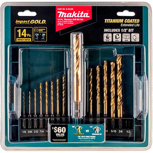 Makita B-65399 Impact Gold 14 Pc. Titanium Drill Bit Set, 1/4 In. Hex Shank Makita