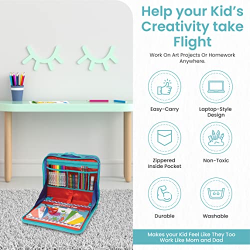 Kittrich Corporation EZDesk Travel Activity Kit, Laptop Style Desk with Writing and Kids Art Supplies, Perfect for Travel, 64 Piece set, 11.4" X KITTRICH