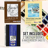 U.S. Art Supply 163-Piece Mega Deluxe Art Painting, Drawing Set in Wood Box, Desk Easel - Artist Painting Pad, 2 Sketch Pads, 24 Watercolor Paint U.S. Art Supply