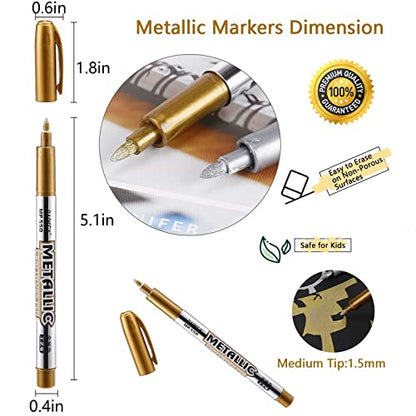 LOONENG Gold Marker Metallic, Fine Point Gold Markers Permanent Metallic for Adult Coloring, Black Paper, Scrapbook, Artist Illustration, Crafts, - WoodArtSupply