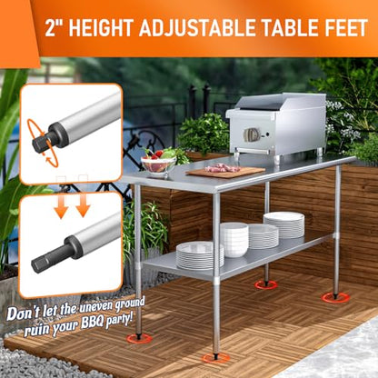 HOCCOT Stainless Steel Table for Prep & Work 24" X 60" inches with Adjustable Shelf, Commercial Workstations, Utility Table in Kitchen Garage Laundry - WoodArtSupply