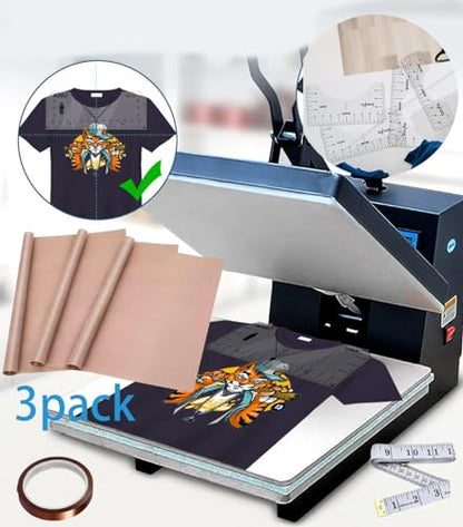 YOUlDIANZI Sublimation Shirts Tool Kits - 4 T Shirt rulers, 3Pack Teflon Sheet for Heat Press 16 x 20in - 3 Rolls Heat Resistant Tape,1 Tape Measure,1Squeegee for Vinyl