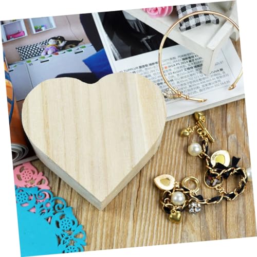 ABOOFAN 6 Pcs Wooden Box Jewelry Storage Boxes Gift Container Valentines Day Heart Wood Block Heart Shape Wood Boxes Kids Jewelry Organizer Kids Gift ABOOFAN