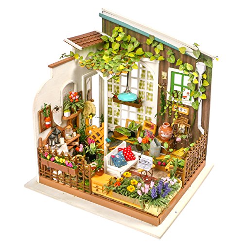 Hands Craft DIY Miniature Dollhouse Kit - Miller's Garden 3D Model Tiny House Building with LED Lights Wood Prefabricated Pieces Puzzle 1:24 Scale