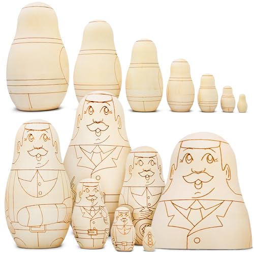 AEVVV Unpainted Blank Russian Nesting Dolls Policeman Set 7 pcs - Unfinished Wood Christmas Crafts to Paint Your Own Matryoshka - Personalized Police - WoodArtSupply