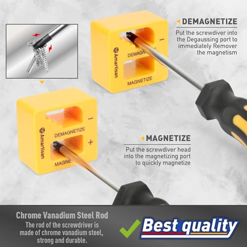 Magnetic Screwdrivers Set with Case, Amartisan 43-piece Includs Slotted, Phillips, Hex, Pozidriv,Torx and Precision Screwdriver Set, Magnetizer Amartisan