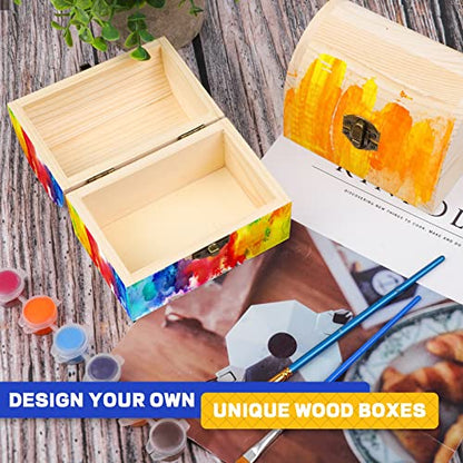 ADXCO 4 Pieces Unfinished Wood Treasure Chest Pine Wood Box with Hinged Lid Wooden Mini Treasure Box for DIY Crafts Art Hobbies Projects Jewelry Gift