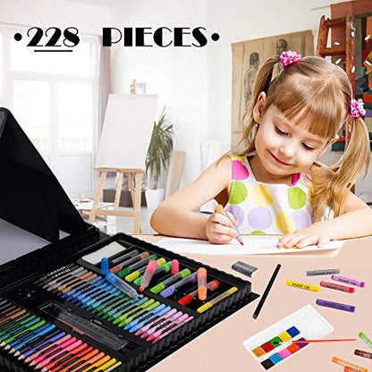 Art Supplies, KINSPORY 228 Pack Art Sets Crafts Drawing Coloring kit, Double-Side Trifold Easel, Oil Pastels, Crayons, Colored Pencils, Creative Gift - WoodArtSupply