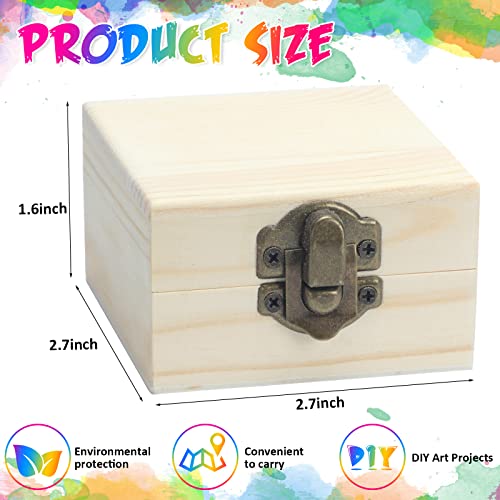 24 Pack Small Wooden Box 2.7 x 2.7 x 1.6 Inch Natural Pine Wood Boxes Unfinished Treasure Box Mini Wooden Jewelry Box Unpainted Small Treasure Chest