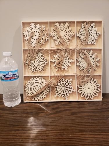 36Pcs Large Wooden Snowflakes, 4 inch Unfinished Wooden Snowflakes Ornaments Wood Hanging Cutout Embellishments for Rustic Christmas Tree Decor Gift