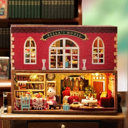 CUTEROOM DIY Miniature Dollhouse Kits, New DIY Mini Rabbit Town Casa Wooden Doll Houses Miniature Building Kits with Furniture Dollhouse Toys for