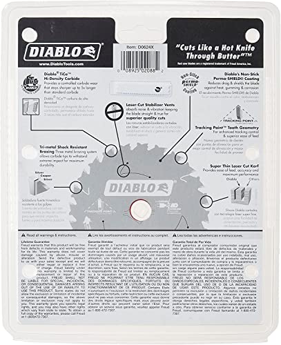 Freud D0624X Diablo 6-1/2-Inch 24-Tooth ATB Framing Saw Blade with 5/8-Inch Arbor, multi Freud