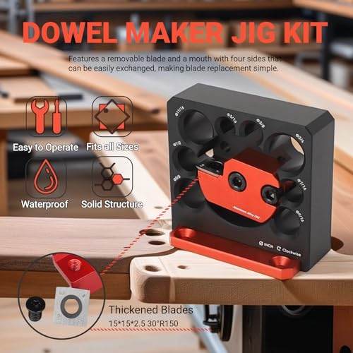 Dowel Maker Jig, 5/16, 3/8, 7/16, 1/2, 9/16, 5/8, 11/16, 3/4(in) Imperial Adjustable Dowel Cutter, Carbide Inserts Woodworking Round Rod Auxiliary SHYEKYO