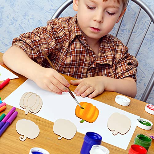 32 Pieces Wooden Pumpkin Cutout Thanksgiving Fall Crafts Pumpkins Unfinished Wood Craft Cutout Blank Paint Pumpkin Shape Cutout for Thanksgiving Jetec