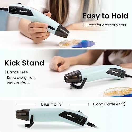 Resiners Heat Gun for Crafts, Mini Dual Temp Hot Air Gun Tool for Epoxy Resin, 3 Nozzles, 350W 662℉ (350℃) Fast Heat, Bubble Remove,DIY Glitter Resiners