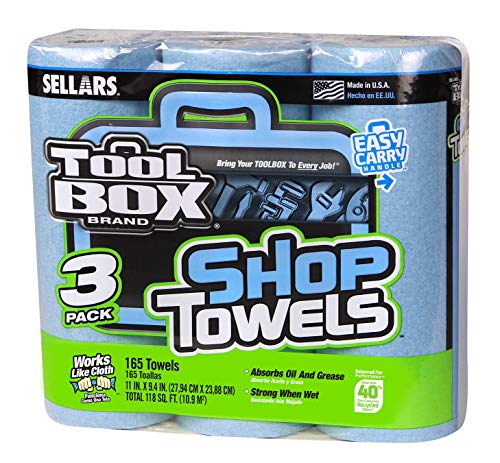 Sellars 54483 Toolbox Shop Towels 3-Pack, 11" Length x 9.4" Width, Blue (1 Packs of 3 Rolls, 55 Sheets per Roll) Sellars