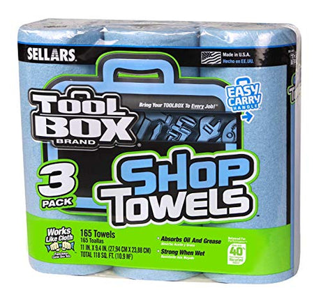 Sellars 54483 Toolbox Shop Towels 3-Pack, 11" Length x 9.4" Width, Blue (1 Packs of 3 Rolls, 55 Sheets per Roll) Sellars