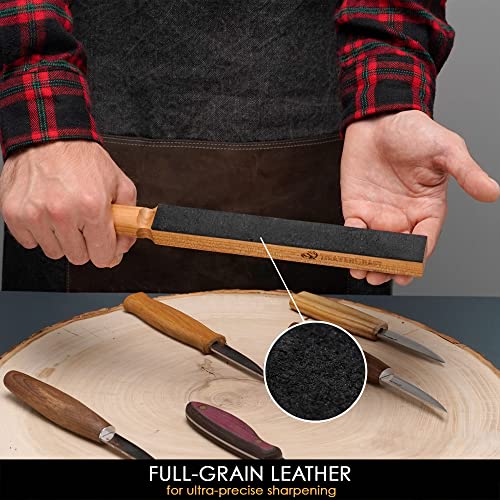 BeaverCraft Leather Strop for Knife Sharpening Strop with Polishing Compound - Stropping Leather Knife Sharpener - Carving Knife Strop Kit & Honing