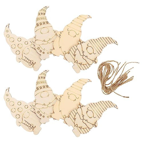 KALLORY 40pcs Christmas Unfinished Wooden Gnome Ornaments Blank Gnome Cutout Wood Hanging Slices Gift Tags for Christmas Tree DIY Craft Painting KALLORY