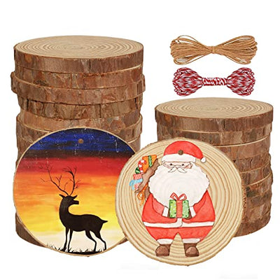 iUoczi Natural Wood Slices 24 pcs 3.5-4.0 Inches Wood Slices for Centerpieces UnfinishedWooden Circles for Crafts Wooden Ornaments for Crafts