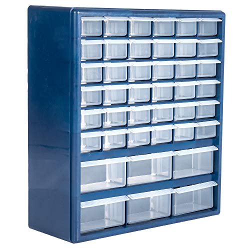 Plastic Storage Drawers – 42 Compartment Organizer – Desktop or Wall Mount Container for Hardware, Parts, Crafts, Beads, or Tools by Stalwart, 10 Stalwart
