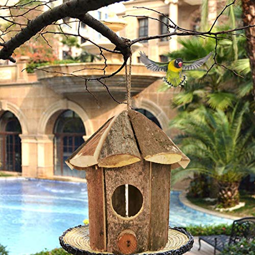 Hamiledyi Vintage Chickadee Bird House Nest Hummingbird House for Outside Small Grass Hanging Bird Nesting Natural Wooden Garden Birdhouse Box 3 Pack Hamiledyi
