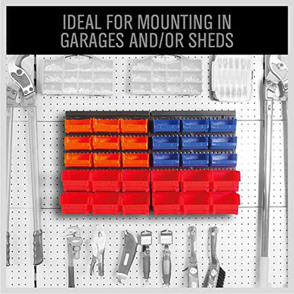 30-Bin Wall-Mounted Storage Rack System - Heavy-Duty Garage Tool Organizer for Screws, Nuts, Bolts, Nails, Beads, and Small Hardware Parts - Easy