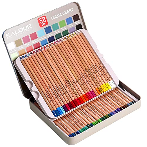 KALOUR Pro Pastel Chalk Colored Pencils,Set of 50 Colors,Color Charcoal Pencils for Drawing Sketching Coloring Shading,Art Supplies for Adults