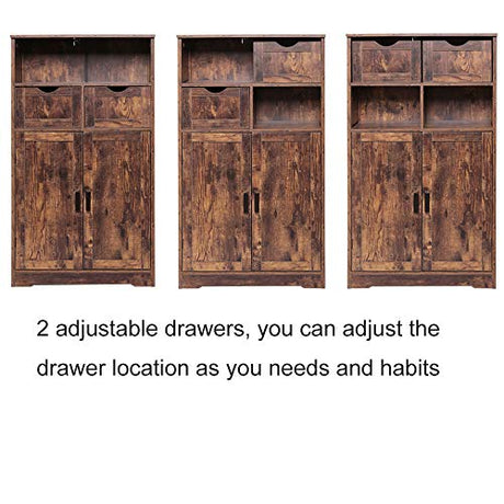 Iwell Storage Cabinet with 2 Drawers & Adjustable Shelves, Farmhouse Kitchen Storage Cabinet with Door, Cupboard, Floor Cabinet for Living Room, Iwell