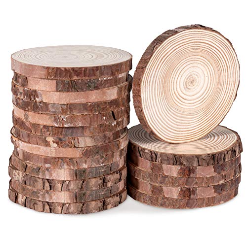 Lemonfilter Natural Wood Slices 16 Pcs 4.3-4.7 Inches Craft Wood Kit Wooden Circles Unfinished Log Wooden Rounds for Arts Crafts Wedding Christmas Lemonfilter