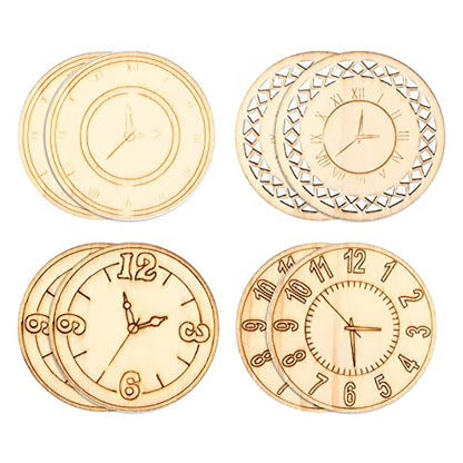 Natudeco 8Pcs Wood Cutouts Round Clock Shaped Unfinished Wood Pieces Craft Scrapbook DIY Round Blunt Wood Chips Decoupage Embellishments for Door