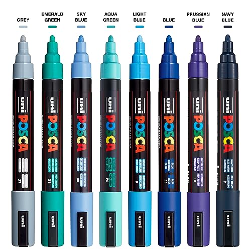 Uni Posca Cool Tones Acrylic Paint Marker Set, 8-Count, Quick-Drying, Non-Toxic, Ideal for Graffiti, Fine Art, DIY Projects, and More Uni Posca